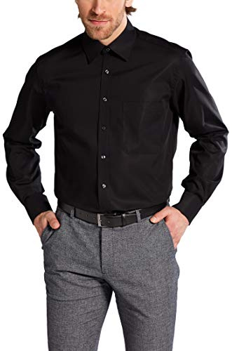 ETERNA Langarm Hemd COMFORT FIT Popeline unifarben- Gr. 45, Schwarz