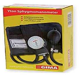 Gima - Herkömmliches YTON aneroides Blutdruckmessgerät, Klettverschlussmanschette, Manuelle Verstellung, Gummball mit verchromtem Ventil