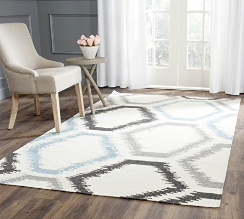 SAFAVIEH Dhurries Collection Accent Rug - 4' x 6', Ivory & Multi, Handmade Flat Weave Wool & Viscose, Ideal for High Traffic Areas in Entryway, Living Room, Bedroom (DHU655A)