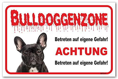 AdriLeo Schild - Vorsicht schwarze französische Bulldogge - Zone - (20x30cm) / Achtung Hund Wachhund robust langlebig UV-beständig wetterfestes Warnschild