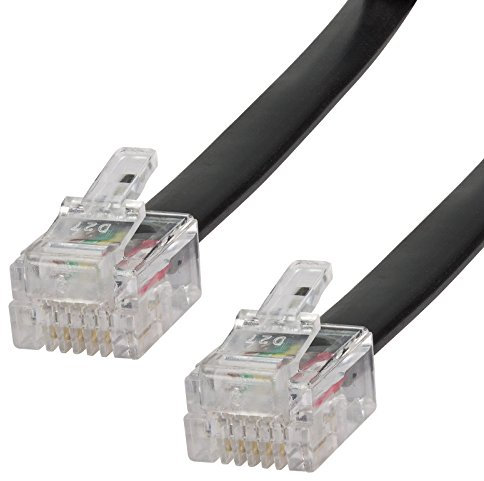 ecabo 10093 10m Modularkabel Telefonkabel – 2x RJ12 Stecker – Anschlusskabel – Westernstecker – 6adrig / 6P6C / 1:1 – Flachkabel für Telefon ISDN AB FAX Modem – schwarz
