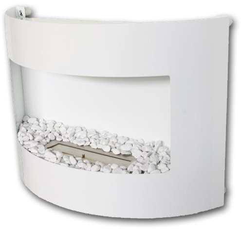 Ethanol Kamin RIVIERA Deluxe + Dekosteinen Wandkamin Bodenkamin Gelkamin (Weiß)