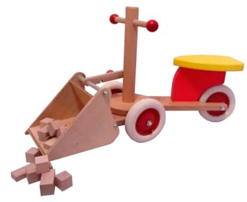 Holz-Wenzel 350429 - Rutscher Dumpo, ca. 66,5 × 25 × 39 cm, Kinder Rutschfahrzeug mit Baggerschaufel, verstellbar, Natur mit roten Akzenten, ab 18 Monaten