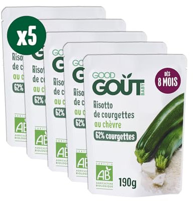 GOOD GOÛT - Risotto De Courgettes Au Chèvre - Plat Cuisiné Pour Bébé - Dès 8 Mois - Purée Moulinée - Fabriqué En France - Sachets Micro-Ondables - 5x190g
