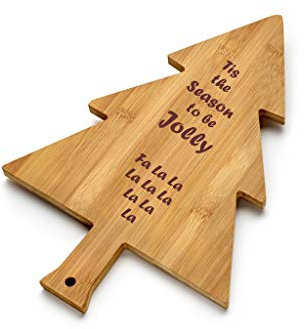 Chichi Gifts - Tagliere a Forma di Albero di Natale, in bambù, Motivo: Tis The Season to be Jolly