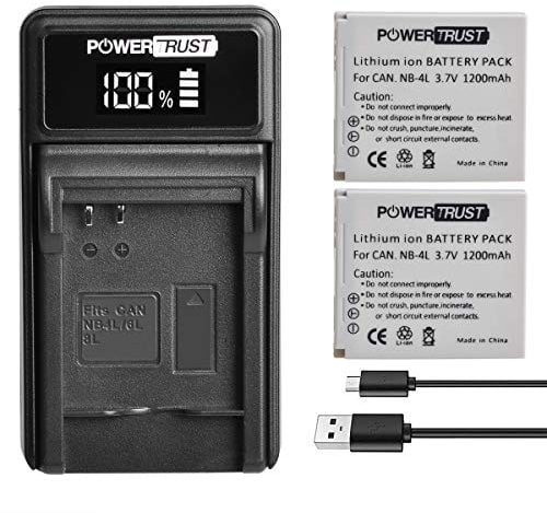 PowerTrust 2X NB-4L Akku und LED USB Ladegerät für Canon IXUS 30 40 50 55 60 65 80 100 I20 110 115 120 130 is 117 220 225 230 255 HS Cameras