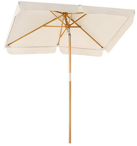 SONGMICS Parasol de balcón de 2 x 1,25 m, Sombrilla Rectangular, Mástil y Varillas de Madera, Inclinable, Base no incluida, para Patio, jardín y terraza, Beige GPU26BE