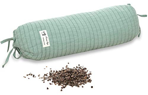 Vitabo Buchweizenkissen Nackenrolle | Kopfkissen für Nacken und Wirbelsäule | Natürliches Nackenkissen mit ergonomischer Form 13 x 45 cm (Grün)