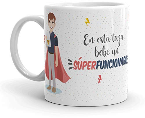 Kembilove Tazas de Café de Funcionario Superhéroe – En Esta Taza Bebe un Súper Funcionario – Tazas de Desayuno para la Oficina – Taza de Café y Té para Trabajadores – Tazas de 350 ml