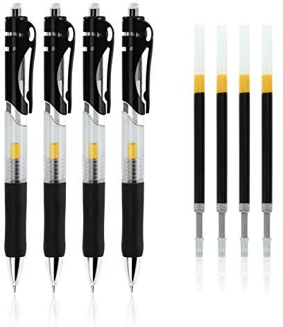 Kugelschreiber, Gelschreiber Einziehbare Rollerball-Stifte 0.5 mm Schwarze Tinte zum Schul- und Büromaterial, 4 Gelschreiber mit 4 Stiftnachfüllungen