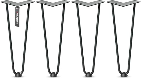 HOLZBRINK Pieds en épingle à Cheveux en Metal Noir 30 cm (4 pièces) HLT-12A | Pieds Hairpin pour Meuble Bas, étagère | Style Industriel, Haute stabilité, métal Robuste, Finition Durable