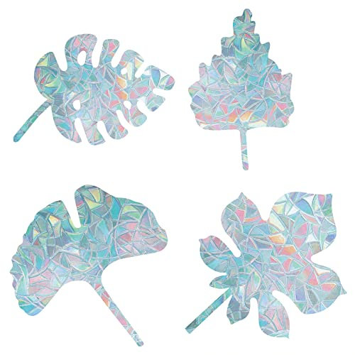GORGECRAFT 16 STÜCKE Tropical Leaf Window Clings Statische Regenbogenglasaufkleber Anti-Kollisions-Fensteralarm-Abziehbilder Sun Catcher Dekorationen Nicht Klebendes Prismatisches Vinyl Zum Verhindern