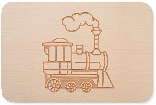 JUNIWORDS Frühstücksbrettchen, Silhouette Lokomotive, Holzbrett Frühstücksbrett Holzbrettchen
