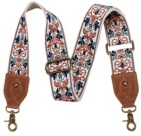 Taschengurt-2 breiter Schulterriemen aus Rindsleder, Verstellbarer Ersatz, Crossbody-Taschenriemen mit Mehreren Mustern für Handtaschen, Crossbody-Taschen, Umhängetaschen (Braunblauer Jacquard)