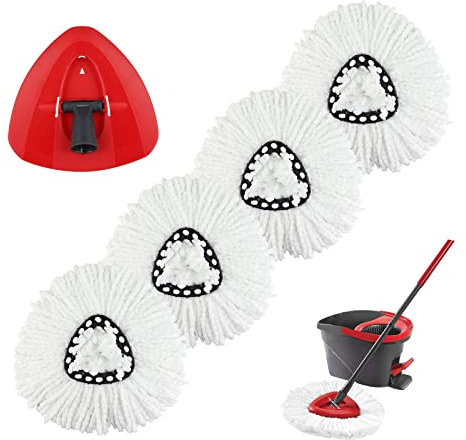 Spin Mop Ricarica Testa e Base di Ricambio Compatibile con Ocedar e Vileda EasyWring 2-in-1 Turbo Mop Microfibra Mop Pads per Triangolo Spin Mop Lavabile e Riutilizzabile (4 Pack)