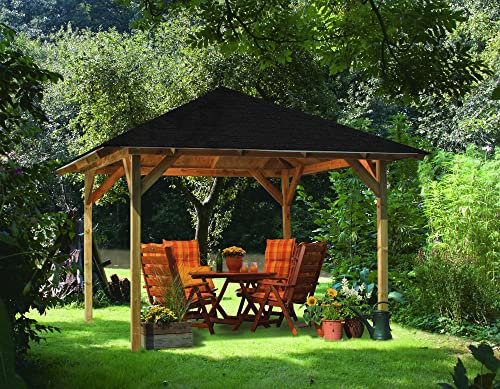 CHILLROI® Quadratischer Holzpavillon 289 x 289 cm| Gartenpavillon | Terrassenüberdachung | kesseldruckimprägniert
