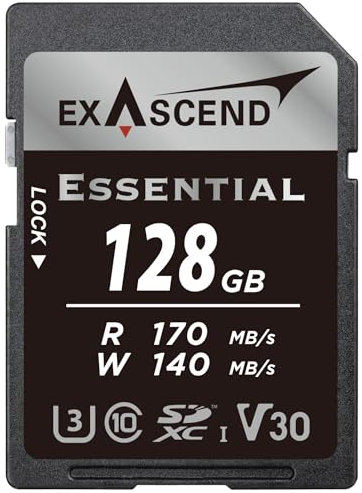 Essential 128GB SDXC UHS-I V30 Memory Card Card Continuous Shooting Mode & Full-HD & 4K UHD Recording 170 MB/s Read, 140 MB/s Write, UHS-I, Class 10, U3, V30 Camera SD Card (UHS-I V30, 128GB)