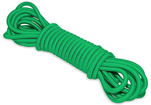 Green Bungee Cord - 5 m / 16 ft of 5 mm Bungee Rope, Shock Cord, Bungee Strap, Elastic Rope, Tie Down - UV Resistant, Stretch at least 100%, Universal Use, Parallel Rubber Cores