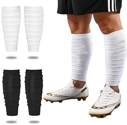 Football Leg Sleeve for Adults & Youth - 2 Pairs, Calf Compression Leg Sleeves Men Boy, Leg Sleeves for Men Football Sports Athletes (White & Black, Adults)