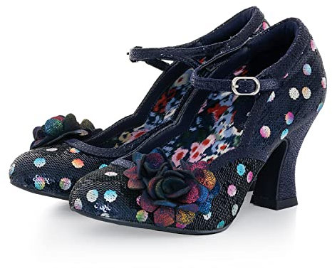 Ruby Shoo Damen Nina Navy Pailletten Mid Heel Mary Jane Pumps, Marineblaue Pailletten, 41 EU