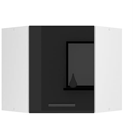 BELINI Meuble Haut Cuisine SGN60 I Meubles de Cuisine - Mural, Rangements, 1 Porte I Taille: 60 x 60 x 58 cm I Armoire Murale d'angle avec Poignée en Métal I Couleur: Noir très Brillant