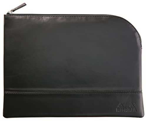 RHODIA 116723C - Leatherette Zippered Pouch - Black - Size L (21 x 28 cm) - Genuine stitching - Orange Fabric Inside - Storage for Documents, Small Supplies