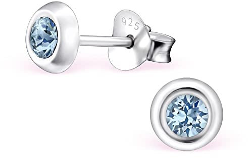 Bungsa Ohrstecker-Set mit rundem LA CRYSTALE Kristall 5mm für Damen aus 925 Silber - 9 Farben wählbar (Indian Sapphire)