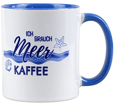 Fördeblau Norddeutscher Keramik Kaffeebecher – 330ml Kaffeetasse mit maritimem Motiv, Geschenkidee für Fans von Nord- und Ostsee, individuell wählbarer Spruch hochdeutsch oder plattdeutsch