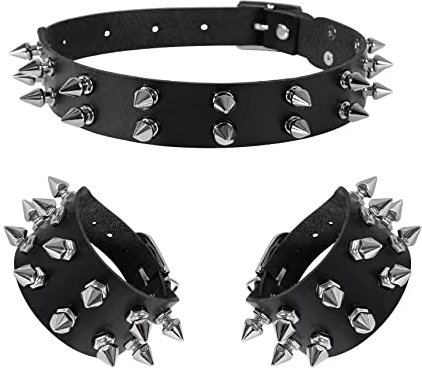 Manfnee PU Leder Choker Armbnd Punk Halsband Halskette Spike Nieten Manschette Gothic Armband für Damen Herren