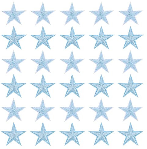 sourcing map Parches para Planchar de 5 Estrellas Pequeño, Pegatina Costura Bordados, Parches Termoadhesivos para Reparación Ropa, Mochila Zapatos Decoración, Azul Paquete de 30