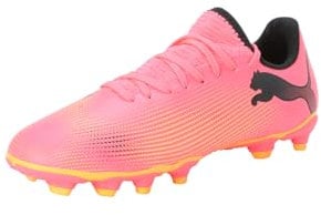 PUMA Future 7 Play Fg/Ag Jr Soccer Shoe, Unisex niños, Sunset Glow Puma Black Sun Stream, 35 EU