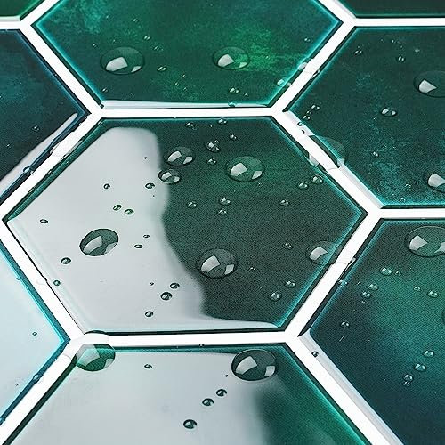 Livelynine Klebefliesen Grün 3D Fliesenaufkleber Badezimmer Grün 32 Stück Selbstklebende Fliesen Küche Wand 30.5x30.5CM Hexagon Fliesen Selbstklebend Küche Selbstklebende Wandfliesen Bad Fliesenfolie