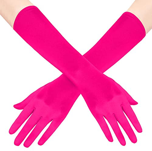 7STYLES® Women's Long Satin Evening Gloves Stretchy 1920s Opera Evening Party Long Mittens Sexy Dance Wedding Prom Gloves (Fushia)