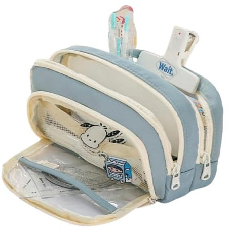 RUDDOG Mäppchen Große Kapazität Bleistift Tasche Multifunktionale Briefpapier Box Studenten Multi-Layer Transparente Aufbewahrungskoffer Stift Tasche-Blau