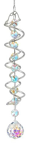 17.7in Crystal Sun Catcher,Colorful Hanging Suncatcher with Octagonal Beads and Chain,Gazing Ball Spiral Tail,Rainbow Crystals for Indoor Outdoor Garden Decoration