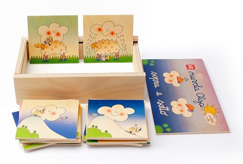 Dida - Didaktisches Gegensatzspiel 'Oben und Unten' mit Wolke Olga, 12 Holzkarten, Entworfen von Nicoletta Costa, Bildungsorientiert für Jungen und Mädchen