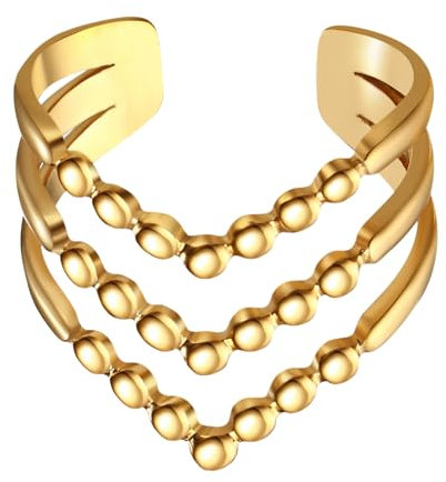 OIDEA Damen Ring Offen Verstellbar: Gold V-Form Ringe aus Edelstahl Stapelring Minimal Damenring Wickelring Modern Fingerring Edelstahlring Schmuck Geschenk für Frauen Mädchen