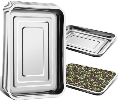 Edelstahl-Tabletts, Edelstahl-Samen-Starter-Tragetablett, passend für 54 Zellen, Pflanztöpfe, Wassersammeltöpfe (29,9 x 39,9 cm, 3,7 cm Höhe, 10 Stück)