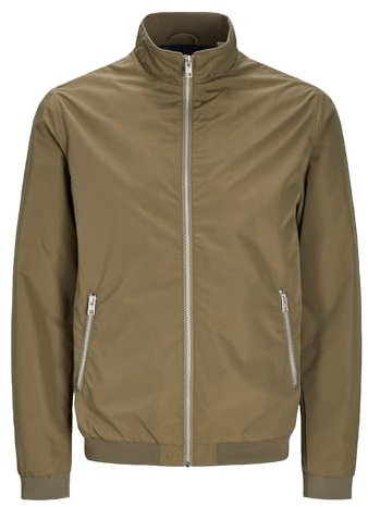 JACK & JONES Mens Bomber Jacket Lightweight High Neck Full Zip Coat Long Sleeve Jackets for Men, Green Colour, Size- 2XL