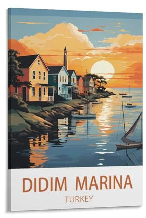 Didim Marina Türkei Vintage-Reiseposter, Landschaft, 20 x 30 cm, Leinwand-Kunst-Poster für Wohnzimmer, Dekor, Gemälde für Heimdekoration