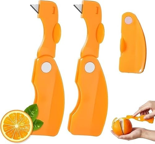 loutlo Faltbarer Multifunktions-Schäler, 2024 neuer Orangenschäler, leicht zu öffnender Orangenschäler, Zitrusschäler, scharfe Klinge, Orangenschäler, kreatives Küchen-Orangenschäler-Gadget (2 Stück)