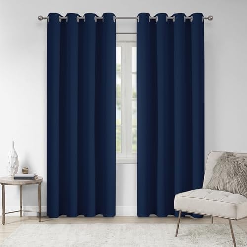 VEHEDE Thermal Insulated Blackout Curtains for Living Room, Eyelet Navy Curtain Drapes for Bedroom, Soft Room Darkening Curtains, W55 x L69 Inch, Navy Blue, 2 Panels