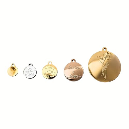 inaklam, Damenschmuck personalisiert, personalisierte Schmuck Anhänger mit Gravur, anpassbare Charms, Kettenanhänger mit Namen, Anhänger mit Buchstaben, (8mm, Gold)