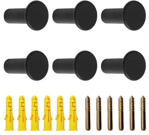 UFURMATE Metall Kleiderhaken 6PCS Runde Wandhaken Heavy Duty Haken Kleiderbügel Robuste Haken für Eingangsbereich, Bad, Küche (Schwarz)