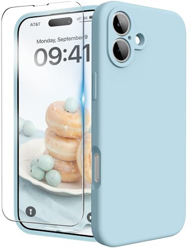 INGIDO für iPhone 16 Hülle, Liquid Silikon Hülle mit Upgraded Kameraschutz Handyhülle Kratzfest stoßfeste Schutz Case mit Soft Mikrofaserfutter für iPhone 16 6.1 Zoll - Hellblau