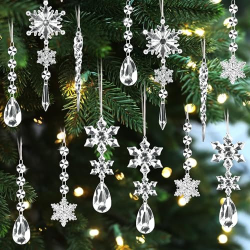 15 Pezzi Cristallo Ornamenti per Albero di Natale in Acrilico, Acrilico Cristallo Fiocco di Neve Ghiaccioli Albero, Acrilico Fiocco di Neve Ghiacciolo,Trasparente Ornamenti Fiocco di Neve