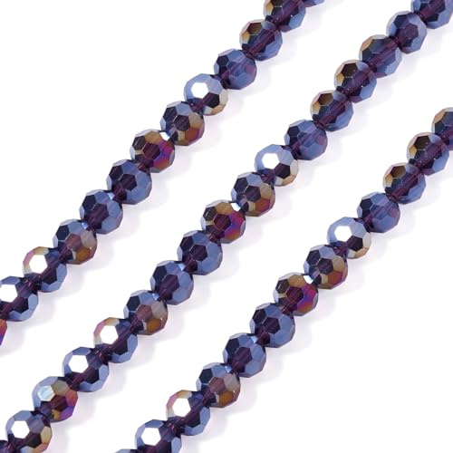 Bestewelry 4 hebras de cuentas de cristal facetadas redondas checas de 10 mm, cuentas espaciadoras sueltas para pulseras, joyería, decoración de puertas, malva