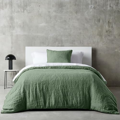 Dreamzie Bettwäsche 135x200 Baumwolle, Bettwäsche-Sets Grün mit Reißverschluss, Ähnliche Textur wie Stone Washed Leinen, Enthält 1 Bettbezug 135x200 und 1 Kissenbezug 80x80