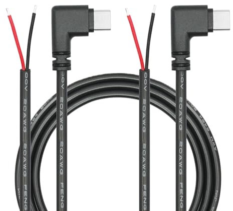 Riertostng USB C to 2 Pin Bare Wire Open End Power Cord 3FT, 90 Degree USB Type C Male Plug 2 Pin Pigtail Cable 20AWG 5V, for USB Type C Equipment Installed or Replacement Repair DIY Cable(2Pcs