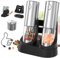 CIRCLE JOY Upgraded Electric Salt and Pepper Grinder Set 2-Speeds Rechargeable Stainless Steel Pepper Mills with Charging Base, White LED Light and External Adjustable Coarseness, Silver